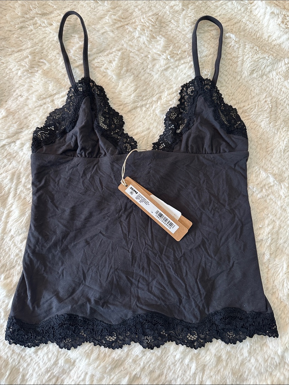 SKIMS Fits Everybody Black Lace-Trim Camisole Top NWT